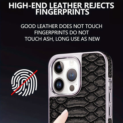 snake-pattern leather phone case, fingerprint-resistant phone case, high-end leather phone case, stylish phone case, durable phone case, Australia - Blue - Size iPhone 16 pro