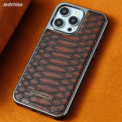Snake-Pattern Leather Phone Case, Australia - Brown (Size Iphone 15)