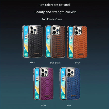snake-pattern leather phone case, fingerprint-resistant phone case, high-end leather phone case, stylish phone case, durable phone case, Australia - Brown - Size iPhone 16 Pro Max