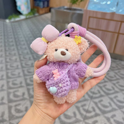 cute teddy bear keychain, knitted sweater keychain, plush keychain, bag charm, women's accessory, fashion accessory, Australian fashion, gift for her - Purple - Size 1