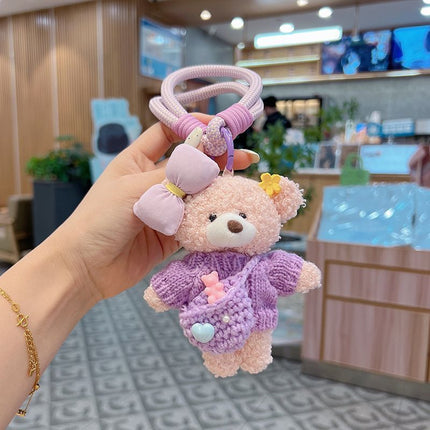 cute teddy bear keychain, knitted sweater keychain, plush keychain, bag charm, women's accessory, fashion accessory, Australian fashion, gift for her - Purple - Size 1