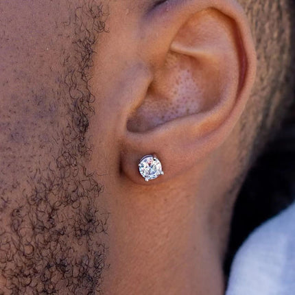 Hip Hop Earrings Men'S Earrings Large Cubic Zirconia Earrings S925 Silver - Silver - Size 1