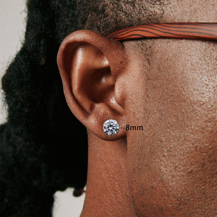 Hip Hop Earrings Men'S Earrings Large Cubic Zirconia Earrings S925 Silver - Silver - Size 1