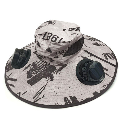 solar fan hat, solar powered hat, outdoor hat with fan, UV protection hat, wide brim hat, summer hat for hiking, fishing hat with fan, cooling hat for Australia - White - Size 2