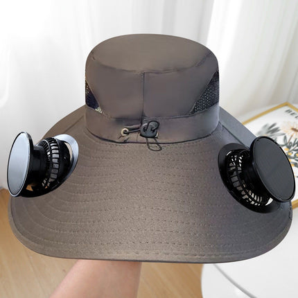 solar fan hat, solar powered hat, outdoor hat with fan, UV protection hat, wide brim hat, summer hat for hiking, fishing hat with fan, cooling hat for Australia - White - Size 2