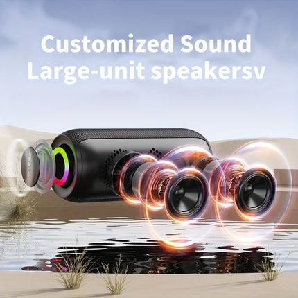 wireless bluetooth speaker, portable speaker, outdoor speaker, waterproof speaker, RGB light speaker, bass heavy speaker, camping speaker, beach speaker, Australia outdoor audio - Black - Size IPX7
