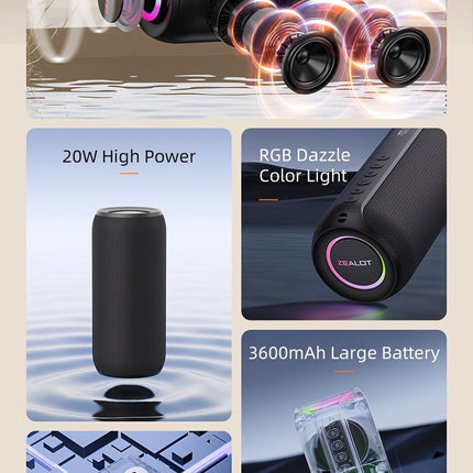 wireless bluetooth speaker, portable speaker, outdoor speaker, waterproof speaker, RGB light speaker, bass heavy speaker, camping speaker, beach speaker, Australia outdoor audio - Black - Size IPX7