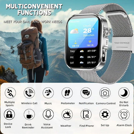 Unisex Smart Watch Stainless Steel Strap Fitness Tracker Call Reminder Message - Black - Size 01