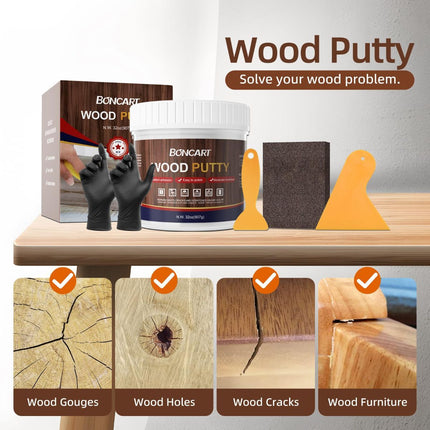 Wood Filler, White Wood Putty | Paintable, Sandable, Furniture Repair Kit for Quickly Fixing Broken and Defective Wooden Furniture - White - Size 243g