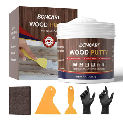 Wood Filler, White Wood Putty | Paintable, Sandable, Furniture Repair Kit for Quickly Fixing Broken and Defective Wooden Furniture - White - Size 500g