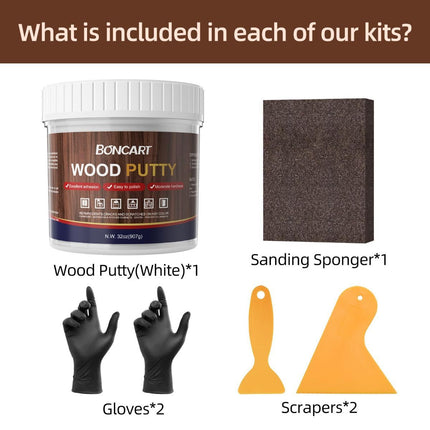 Wood Filler, White Wood Putty | Paintable, Sandable, Furniture Repair Kit for Quickly Fixing Broken and Defective Wooden Furniture - White - Size 500g