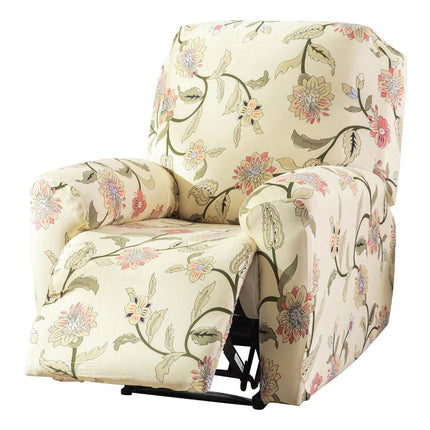 Recliner Cover Anti Scratch Lazy Recliner Chair Cover Protective Stretching Printed Reclining Chair Cover Sofa Slipcovers Convenient Elastic Reclining Chair Slipcover for Home - Beige - Size Three-seater