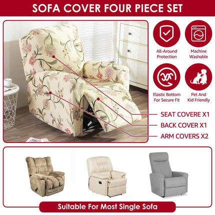 Recliner Cover Anti Scratch Lazy Recliner Chair Cover Protective Stretching Printed Reclining Chair Cover Sofa Slipcovers Convenient Elastic Reclining Chair Slipcover for Home - Beige - Size Two-seater