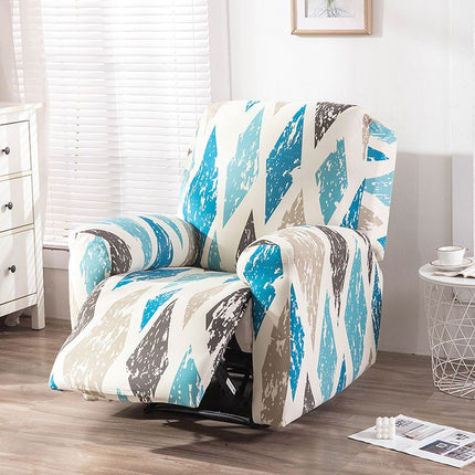 Recliner Cover Anti Scratch Lazy Recliner Chair Cover Protective Stretching Printed Reclining Chair Cover Sofa Slipcovers Convenient Elastic Reclining Chair Slipcover for Home - Sky Blue - Size Three-seater