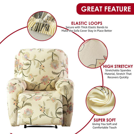Recliner Cover Anti Scratch Lazy Recliner Chair Cover Protective Stretching Printed Reclining Chair Cover Sofa Slipcovers Convenient Elastic Reclining Chair Slipcover for Home - Turquoise - Size One-seater
