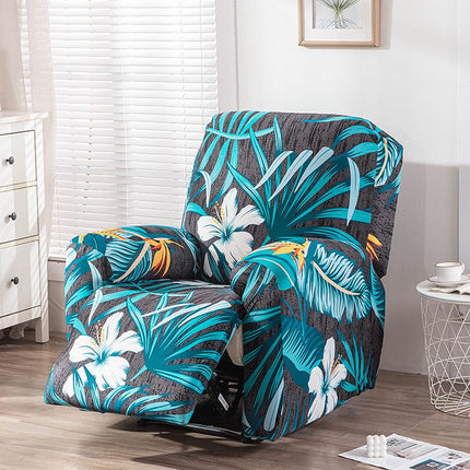 Recliner Cover Anti Scratch Lazy Recliner Chair Cover Protective Stretching Printed Reclining Chair Cover Sofa Slipcovers Convenient Elastic Reclining Chair Slipcover for Home - Turquoise - Size Three-seater