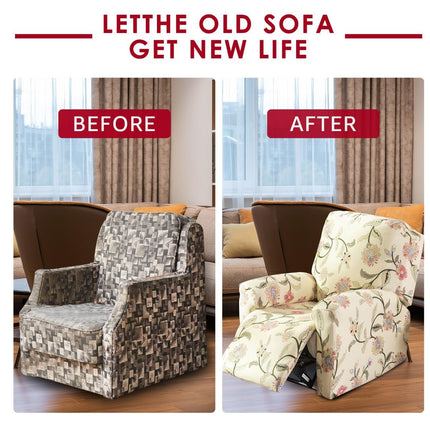 Recliner Cover Anti Scratch Lazy Recliner Chair Cover Protective Stretching Printed Reclining Chair Cover Sofa Slipcovers Convenient Elastic Reclining Chair Slipcover for Home - Turquoise - Size Two-seater