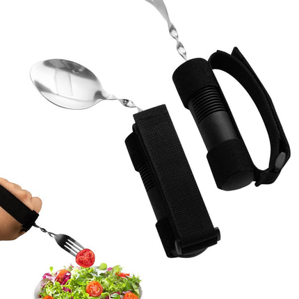 Bendable Adaptive Utensils for Elderly, Disabled People, Parkinson’s, Arthritis, Hand Tremors, Weak Hand Grip & Handicapped, Arthritic Hands-Non Slip Handles - Black - Size 2 Pack