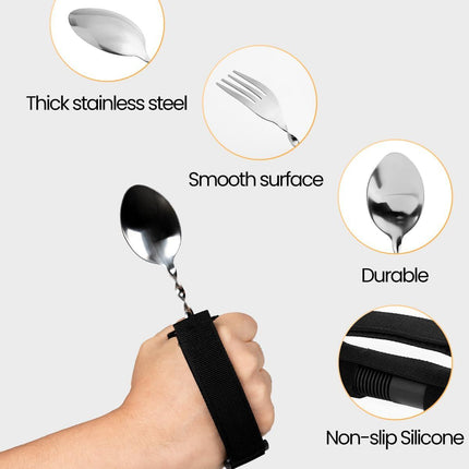 Bendable Adaptive Utensils for Elderly, Disabled People, Parkinson’s, Arthritis, Hand Tremors, Weak Hand Grip & Handicapped, Arthritic Hands-Non Slip Handles - Black - Size 3 Pack