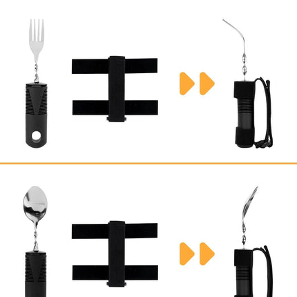 Bendable Adaptive Utensils for Elderly, Disabled People, Parkinson’s, Arthritis, Hand Tremors, Weak Hand Grip & Handicapped, Arthritic Hands-Non Slip Handles - Black - Size 3 Pack