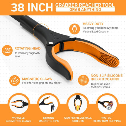 38 Extra Long Grabber Reacher Tool (Orange Blue)