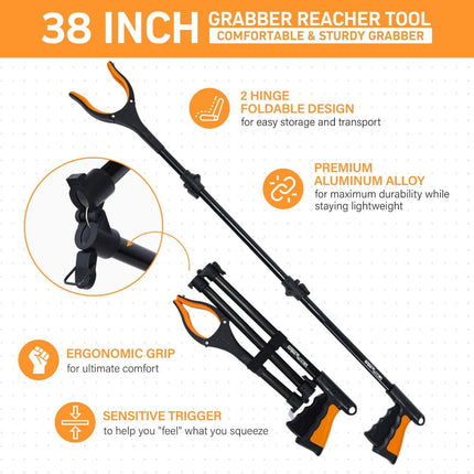 38 Extra Long Grabber Reacher Tool (Orange Blue)
