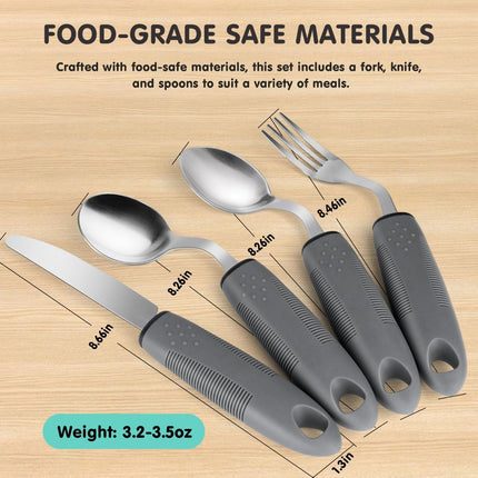 Weighted Adaptive Utensils, 4Pcs Weighted Utensils for Hand Tremors, 45°Angled Parkinsons Utensils for Elderly, 3.5oz Weighted Built Up Utensils for Adults, Disabled, Parkinson - Gray - Size Left-Handed