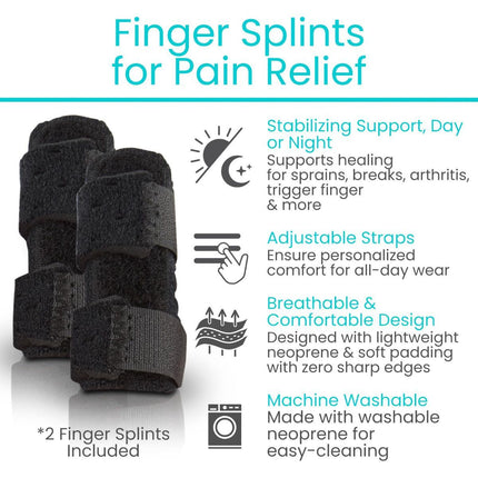 Finger Splint - Universal Finger Straightener - Broken and Trigger Finger Splints - Brace for Arthritis Pain and Support - Sprain Relief for Middle, Index, Ring, Pinky Fingers - Black - Size 2 Pack
