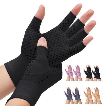 2-Pair Arthritis Compression Gloves- for Hand Arthritis, Carpal Tunnel Pain, Rheumatoid Arthritis, RSI, Fingerless, Anti-Slip, Breathable Gloves for Men & Women, Typing, Daily Use - Black - Size L