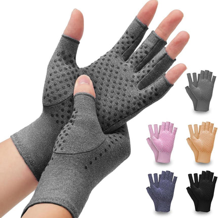 2-Pair Arthritis Compression Gloves- for Hand Arthritis, Carpal Tunnel Pain, Rheumatoid Arthritis, RSI, Fingerless, Anti-Slip, Breathable Gloves for Men & Women, Typing, Daily Use - Gray - Size S