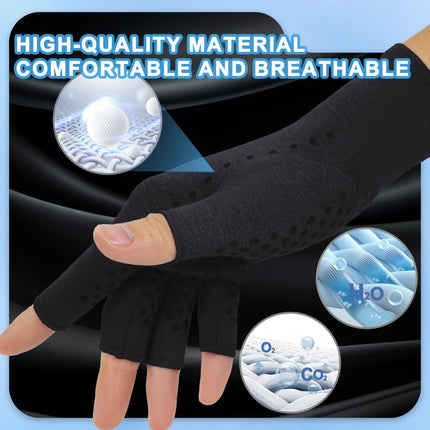 2-Pair Arthritis Compression Gloves- for Hand Arthritis, Carpal Tunnel Pain, Rheumatoid Arthritis, RSI, Fingerless, Anti-Slip, Breathable Gloves for Men & Women, Typing, Daily Use - Light Brown - Size L