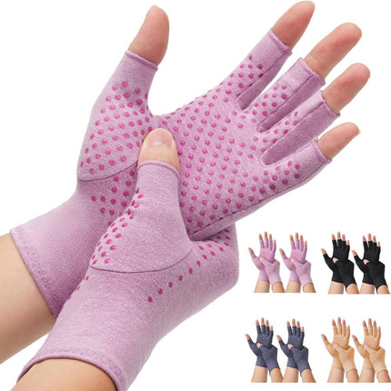2-Pair Arthritis Compression Gloves- for Hand Arthritis, Carpal Tunnel Pain, Rheumatoid Arthritis, RSI, Fingerless, Anti-Slip, Breathable Gloves for Men & Women, Typing, Daily Use - Pink - Size XL