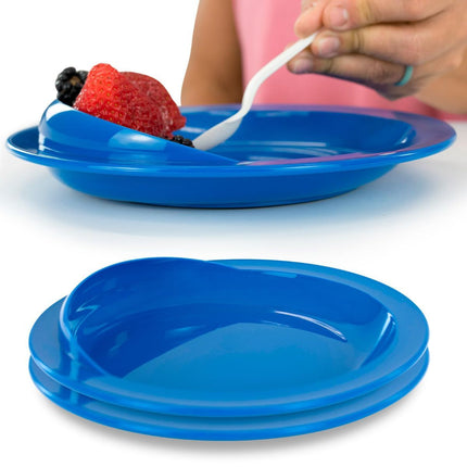 Spill-Proof Scoop Plate, 9" - Dish with Wall for Disabled, Handicapped, Elderly Adults with Special Needs from Parkinsons, Dementia, Stroke, Tremors with - Non Skid Padded Bottom - Blue / 1 Pack