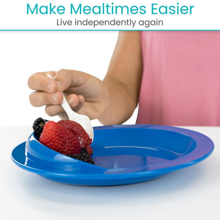 Spill-Proof Scoop Plate, 9" - Dish with Wall for Disabled, Handicapped, Elderly Adults with Special Needs from Parkinsons, Dementia, Stroke, Tremors with - Non Skid Padded Bottom - Red / 2 Pack