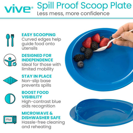 Spill-Proof Scoop Plate, 9" - Dish with Wall for Disabled, Handicapped, Elderly Adults with Special Needs from Parkinsons, Dementia, Stroke, Tremors with - Non Skid Padded Bottom - White / 1 Pack