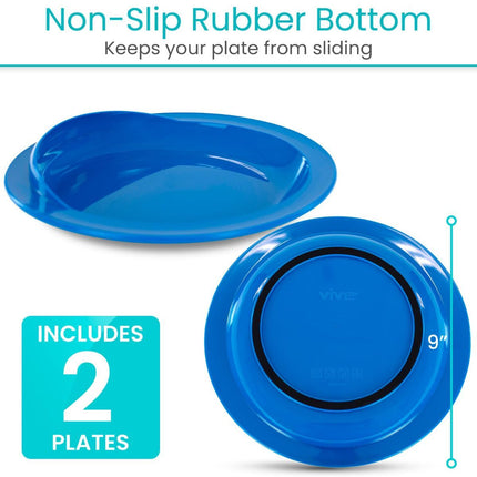 Spill-Proof Scoop Plate, 9" - Dish with Wall for Disabled, Handicapped, Elderly Adults with Special Needs from Parkinsons, Dementia, Stroke, Tremors with - Non Skid Padded Bottom - White / 2 Pack