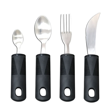 Adaptive Utensils, Weighted Utensils for Hand Tremors, Utensils for Parkinsons Patients,Elderly,Arthritis,Weak Hand Grip,Tremors & Handicapped. Stainless Steel Knife,Fork and Spoons Set - Black - Size 4pcs
