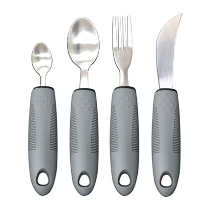 Adaptive Utensils, Weighted Utensils for Hand Tremors, Utensils for Parkinsons Patients,Elderly,Arthritis,Weak Hand Grip,Tremors & Handicapped. Stainless Steel Knife,Fork and Spoons Set - Gray - Size 4pcs