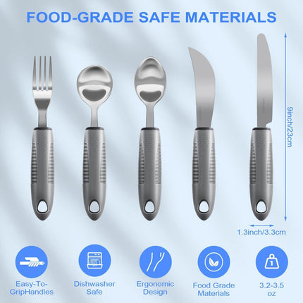 Adaptive Utensils, Weighted Utensils for Hand Tremors, Utensils for Parkinsons Patients,Elderly,Arthritis,Weak Hand Grip,Tremors & Handicapped. Stainless Steel Knife,Fork and Spoons Set - Gray - Size 4pcs