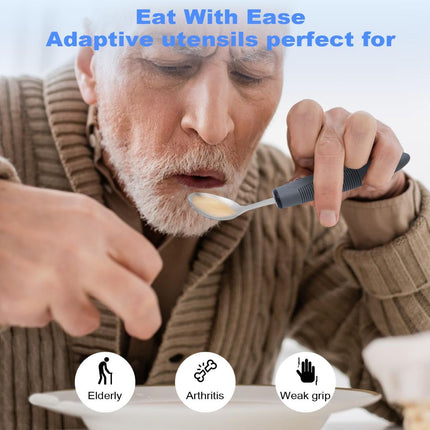 Adaptive Utensils, Weighted Utensils for Hand Tremors, Utensils for Parkinsons Patients,Elderly,Arthritis,Weak Hand Grip,Tremors & Handicapped. Stainless Steel Knife,Fork and Spoons Set - Gray - Size 4pcs
