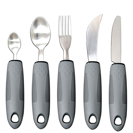 Adaptive Utensils, Weighted Utensils for Hand Tremors, Utensils for Parkinsons Patients,Elderly,Arthritis,Weak Hand Grip,Tremors & Handicapped. Stainless Steel Knife,Fork and Spoons Set - Gray - Size 5pcs