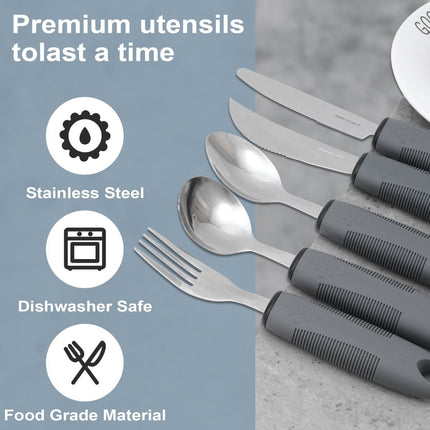 Adaptive Utensils, Weighted Utensils for Hand Tremors, Utensils for Parkinsons Patients,Elderly,Arthritis,Weak Hand Grip,Tremors & Handicapped. Stainless Steel Knife,Fork and Spoons Set - Gray - Size 5pcs