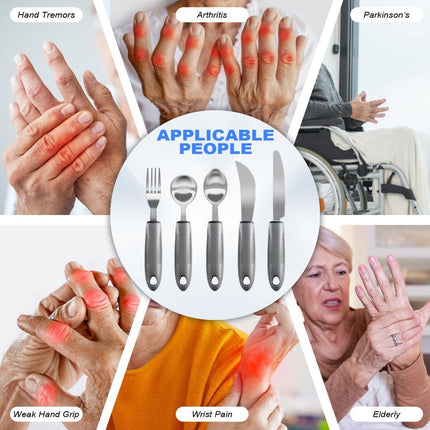 Adaptive Utensils, Weighted Utensils for Hand Tremors, Utensils for Parkinsons Patients,Elderly,Arthritis,Weak Hand Grip,Tremors & Handicapped. Stainless Steel Knife,Fork and Spoons Set - Gray - Size 5pcs