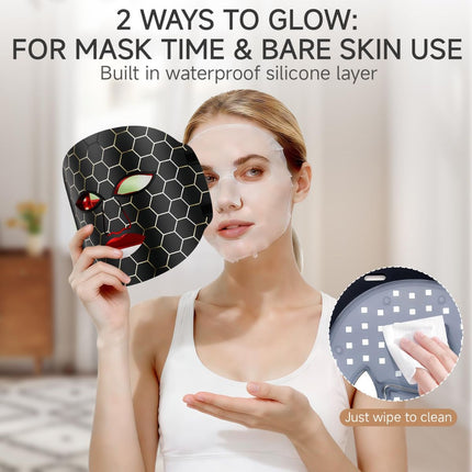 Red Light Mask 4 Color Light Therapy for Face,with 240 LED Mask,800mAh Rechargeable Controller,850nm Near Infrared Yellow&Blue Modes timer for 10 minutes 3 energy levels Anti-Aging at Home & Travel