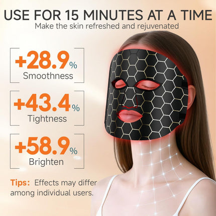 Red Light Mask 4 Color Light Therapy for Face,with 240 LED Mask,800mAh Rechargeable Controller,850nm Near Infrared Yellow&Blue Modes timer for 10 minutes 3 energy levels Anti-Aging at Home & Travel