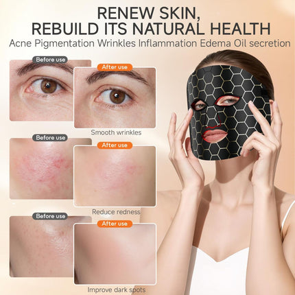 Red Light Mask 4 Color Light Therapy for Face,with 240 LED Mask,800mAh Rechargeable Controller,850nm Near Infrared Yellow&Blue Modes timer for 10 minutes 3 energy levels Anti-Aging at Home & Travel