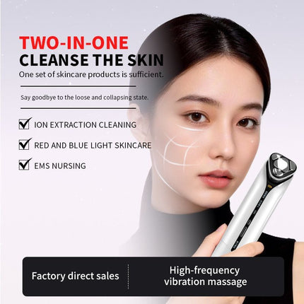 2-in-1 Ultrasonic Skin Scrubber & EMS Massager: Red/Blue Light Therapy for Deep Cleansing, Blackhead Removal & Essence Absorption - White - Size 20cm