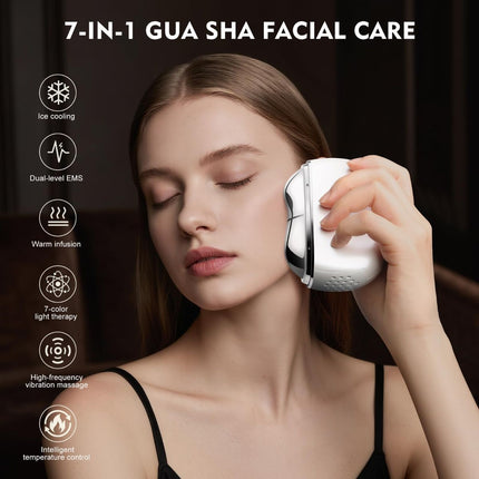 7-in-1 Red Light Facial Massager, Electric Gua Sha 7 Color LED Light Therapy for Face, Hot & Cold Facial Scraping Tool with Vibration, Pulse, Heated Lifting, Ice Roller