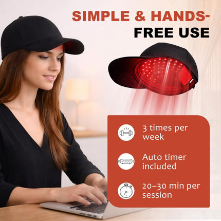 Laser Hair Growth Cap - 650nm Red Light Therapy for Hair Regrowth, Full Scalp Coverage Treatment for Men & Women with Thinning Hair, Portable & Hands-Free, Black