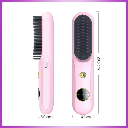 Cordless Hair Straightener Brush, Portable Mini Ionic Hair Straightener with Titanium Plates, USB Rechargeable Travel Straightening Comb for Short, Wavy Hair, Bangs & Quick Touch Ups - Black - Size 205mm